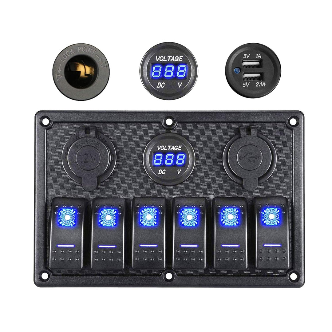 Thlevel wasserdichte 6 Gang Schalter Panel Rocker Schalttafel, 12V/24V Digitaler Spannungsmesser, Do