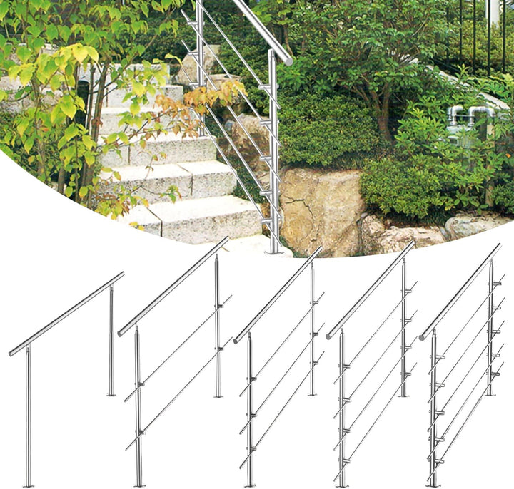 Tubiaz Edelstahl Handlauf Treppengeländer Geländer für Treppen Brüstung Balkon 80CM mit 3 Querstrebe
