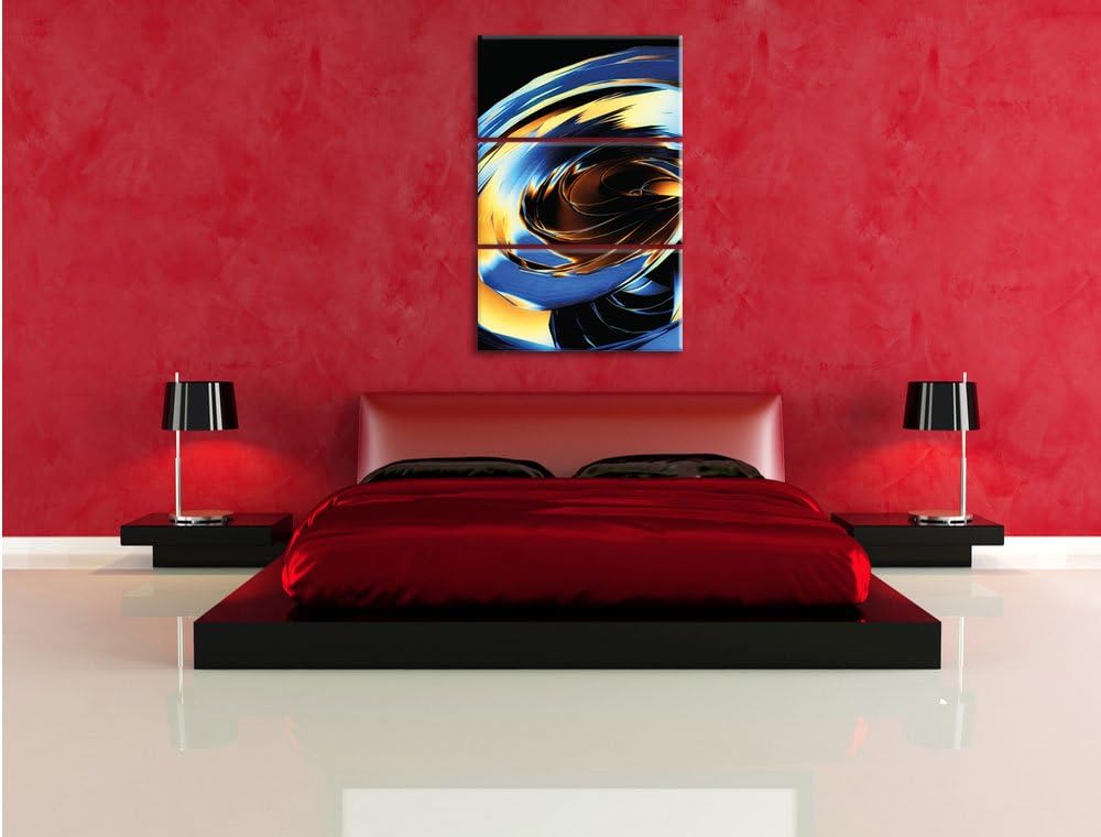 Pixxprint Blaue abstrakte Form schwarz/weiss als Leinwandbild/Grösse: 3 Teilig (120x80) cm/Wandbild/