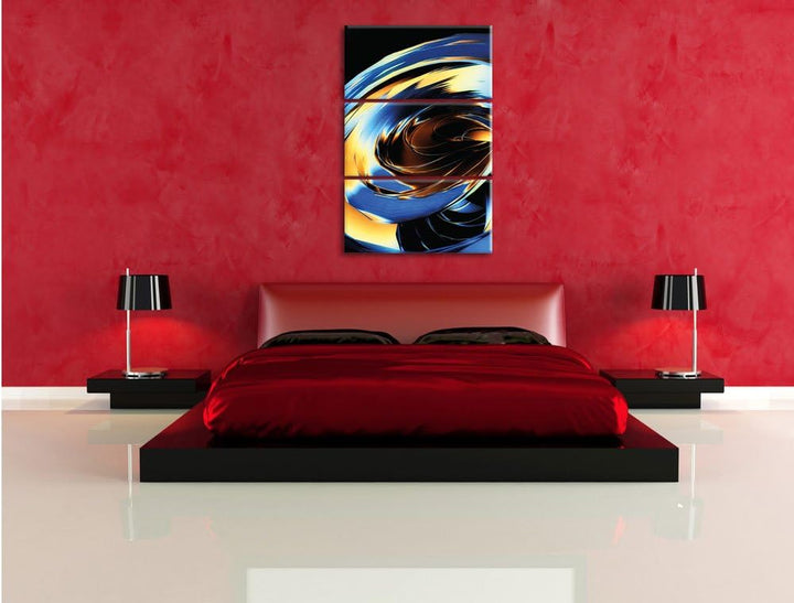 Pixxprint Blaue abstrakte Form schwarz/weiss als Leinwandbild/Grösse: 3 Teilig (120x80) cm/Wandbild/