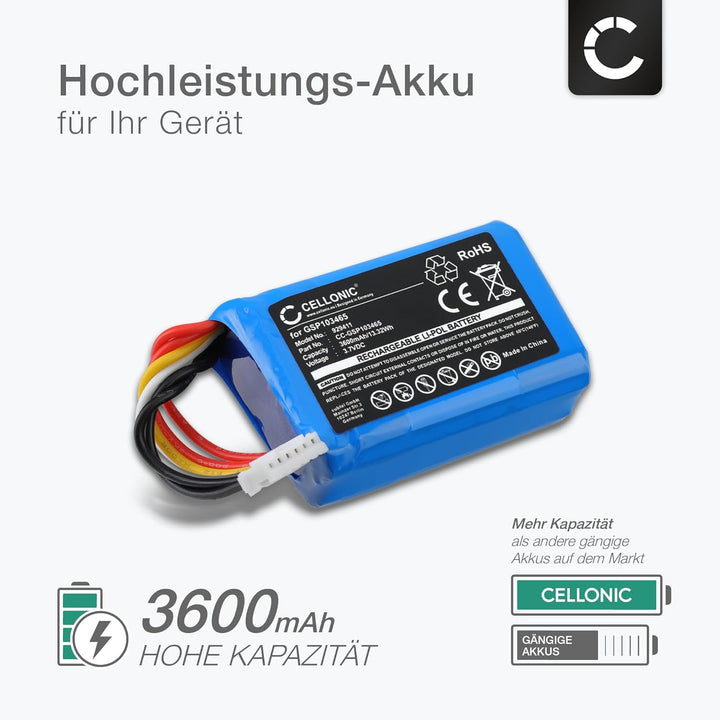 CELLONIC 1x Akku für Lautsprecher Kompatibel mit JBL Link 10, GSP103465 - (3600mAh, 3.7V)