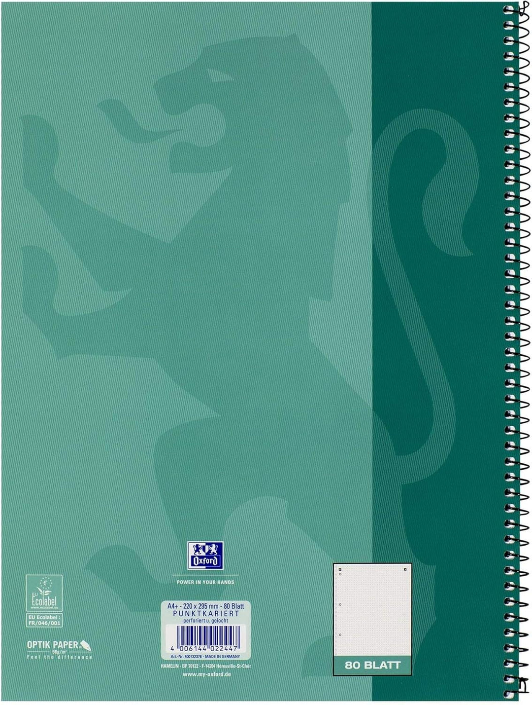 Oxford Collegeblock A4 punktkariert/dotted, 80 Blatt, grünblau, 5 Stück punktkariert Single, punktka