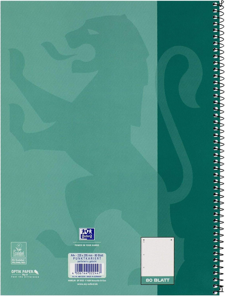Oxford Collegeblock A4 punktkariert/dotted, 80 Blatt, grünblau, 5 Stück punktkariert Single, punktka