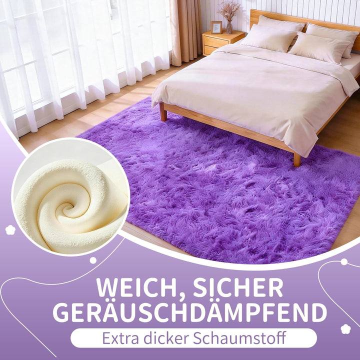 VOFUSHON Teppich Schlafzimmer 120 x 160 cm Violett Waschbare rutschfeste Teppiche Weich Flauschig Ru