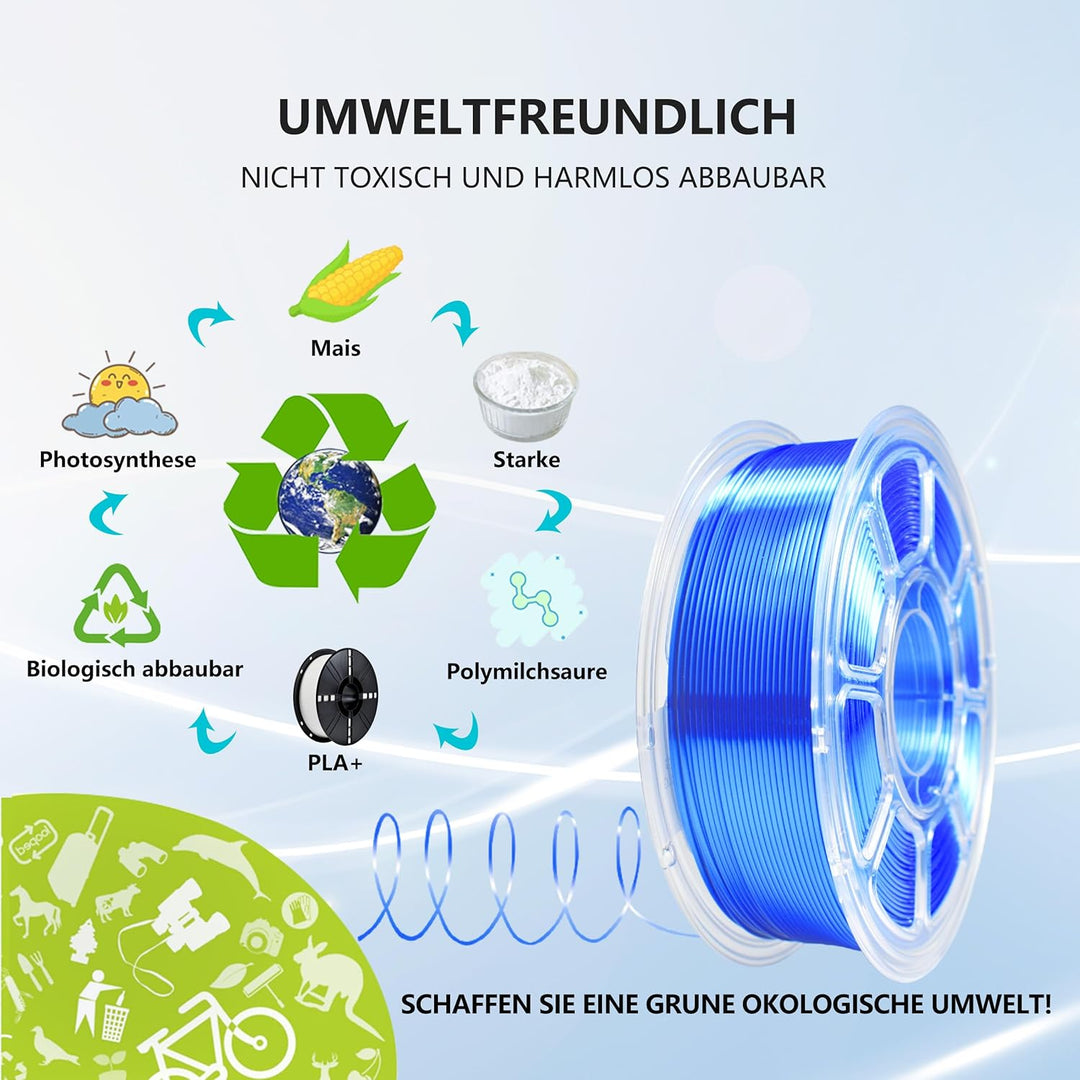 iBOSS PLA+Silk Filament Blau, Glanzendes Metallisches Seiden-3D-Filament1,75mm,Robustes PLA Pro 3D-D