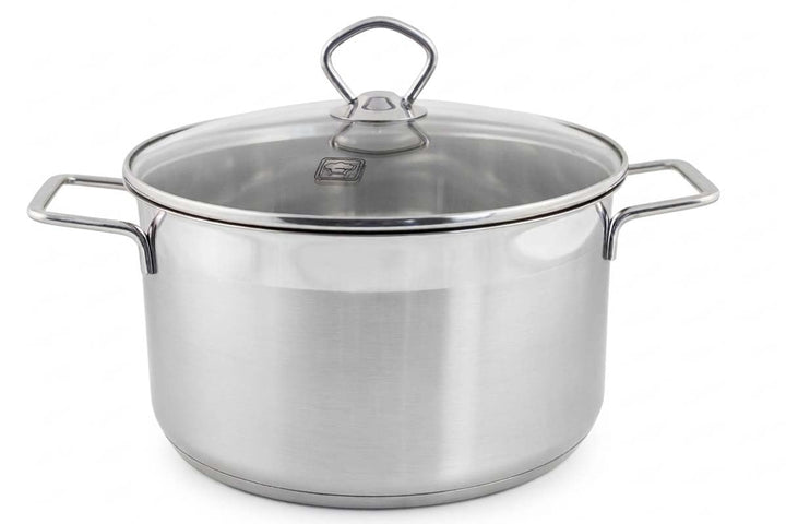 Grosser Edelstahl Kochtopf ∅ 24 cm 6,1 L mit Glasdeckel Induktion integrierte Messskala