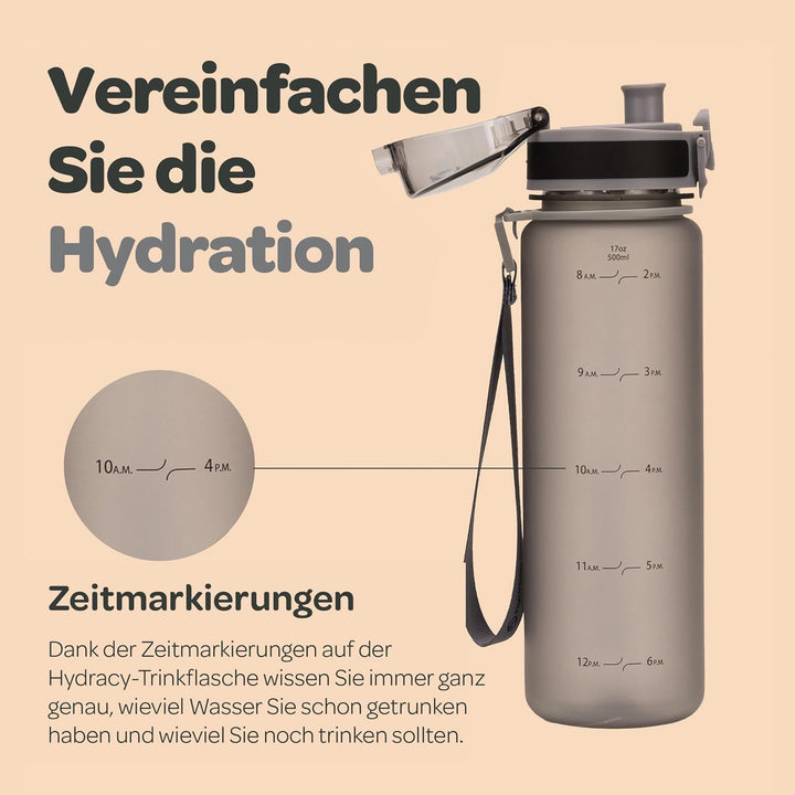 Hydracy Trinkflasche mit Fruchteinsatz - 500ml Wasserflasche - BPA-freie Trinkflasche mit Zeitmarkie