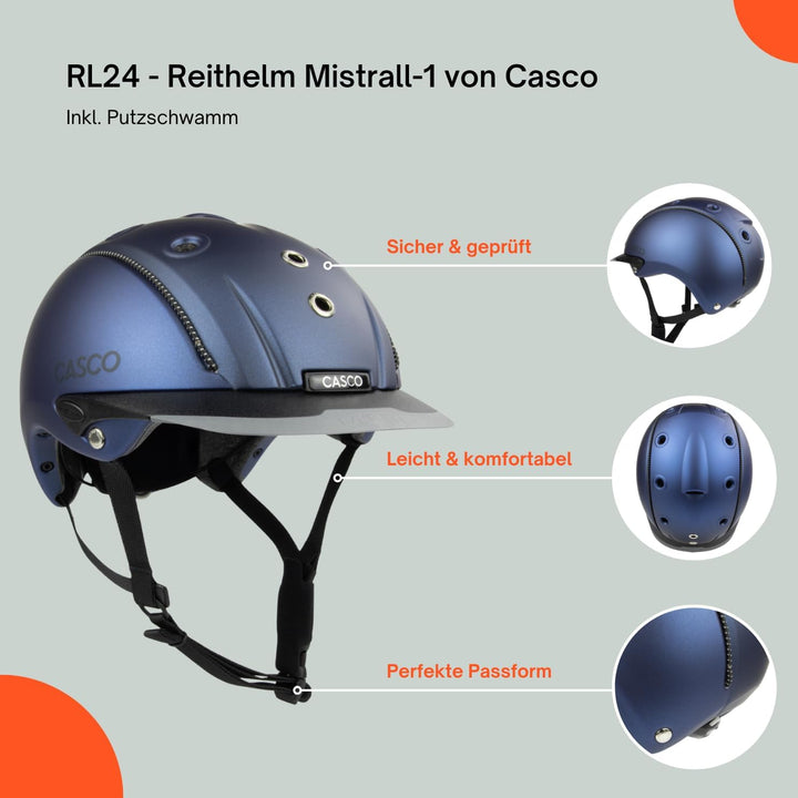 RL24 - Reithelm Mistrall-1 von Casco inkl. Putzschwamm – Reitkappe Damen, Herren &amp; Kinder – leicht,