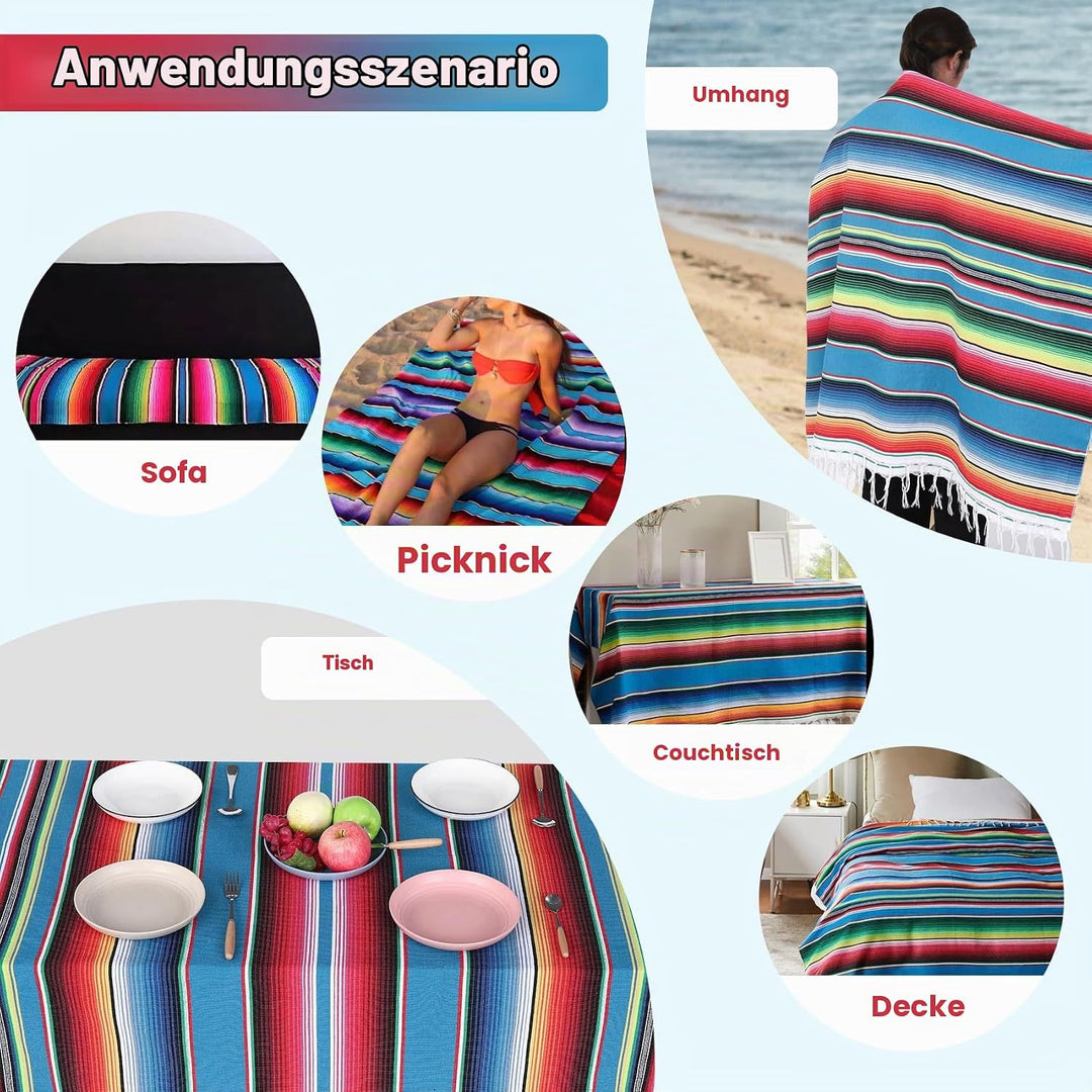 Mexikanische Decke, Sarape Picknick, Tischdecke, warme Decke, Yoga-Stange, 120 x 180 cm