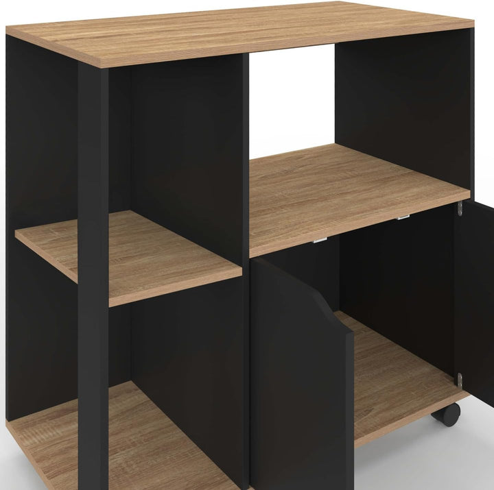 IDMarket - Küchenwagen COSI aus schwarzem Holz und Buchenholzplatten B.76 CM
