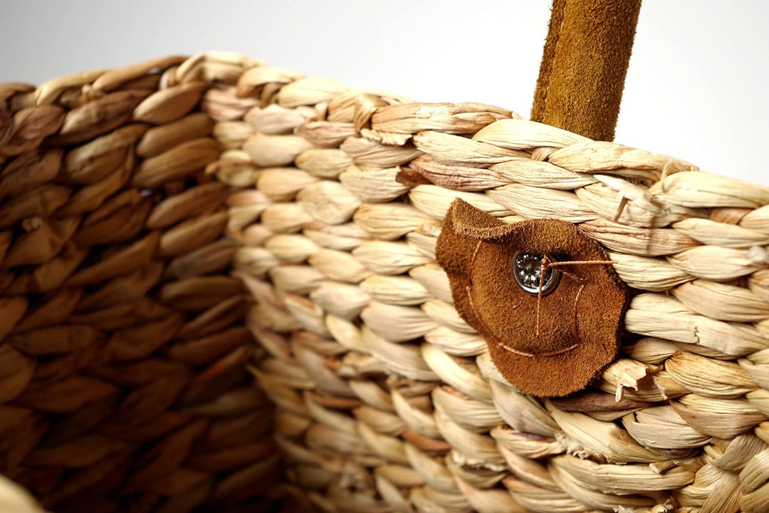 Kobolo Korbtasche Einkaufstasche Flechttasche aus Wasserhyazinthe Natur mit Ledergriffen klein