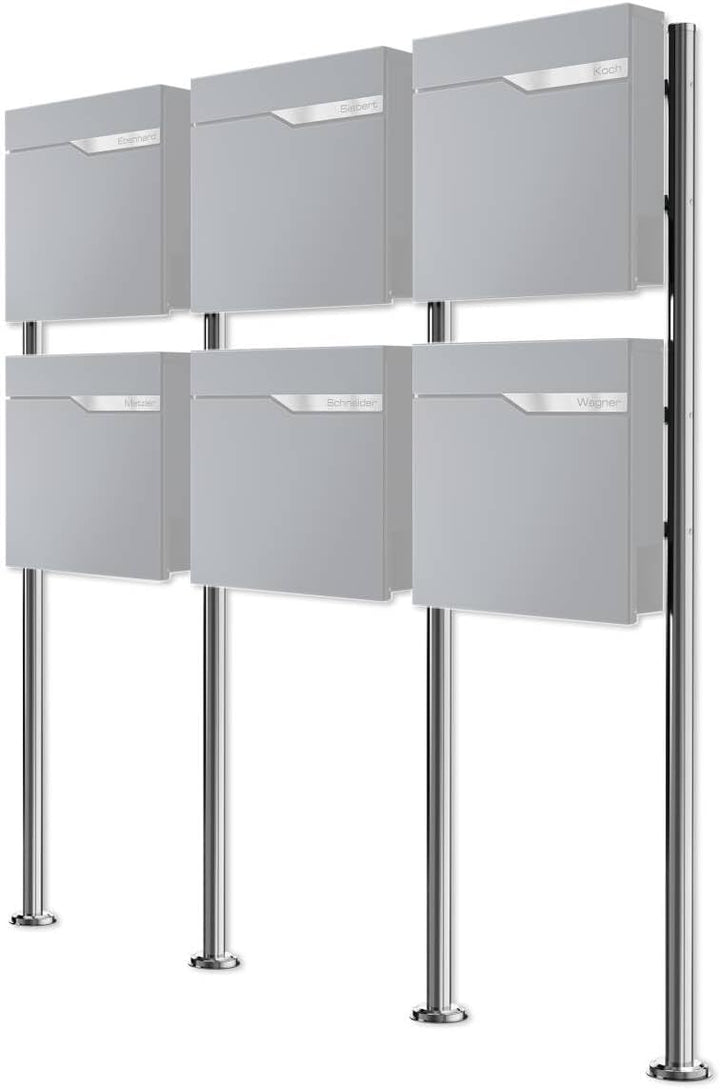 Metzler Briefkasten Ständer aus Edelstahl 6-Fach horizontal - Briefkastenständer für 6 Briefkästen,