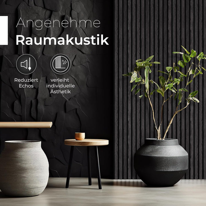 Aeco Sound® - Akustikpaneele aus Holz, 2 Stück x 120x60cm - Wandpaneele aus Akustik-Filz (Schwarz) &