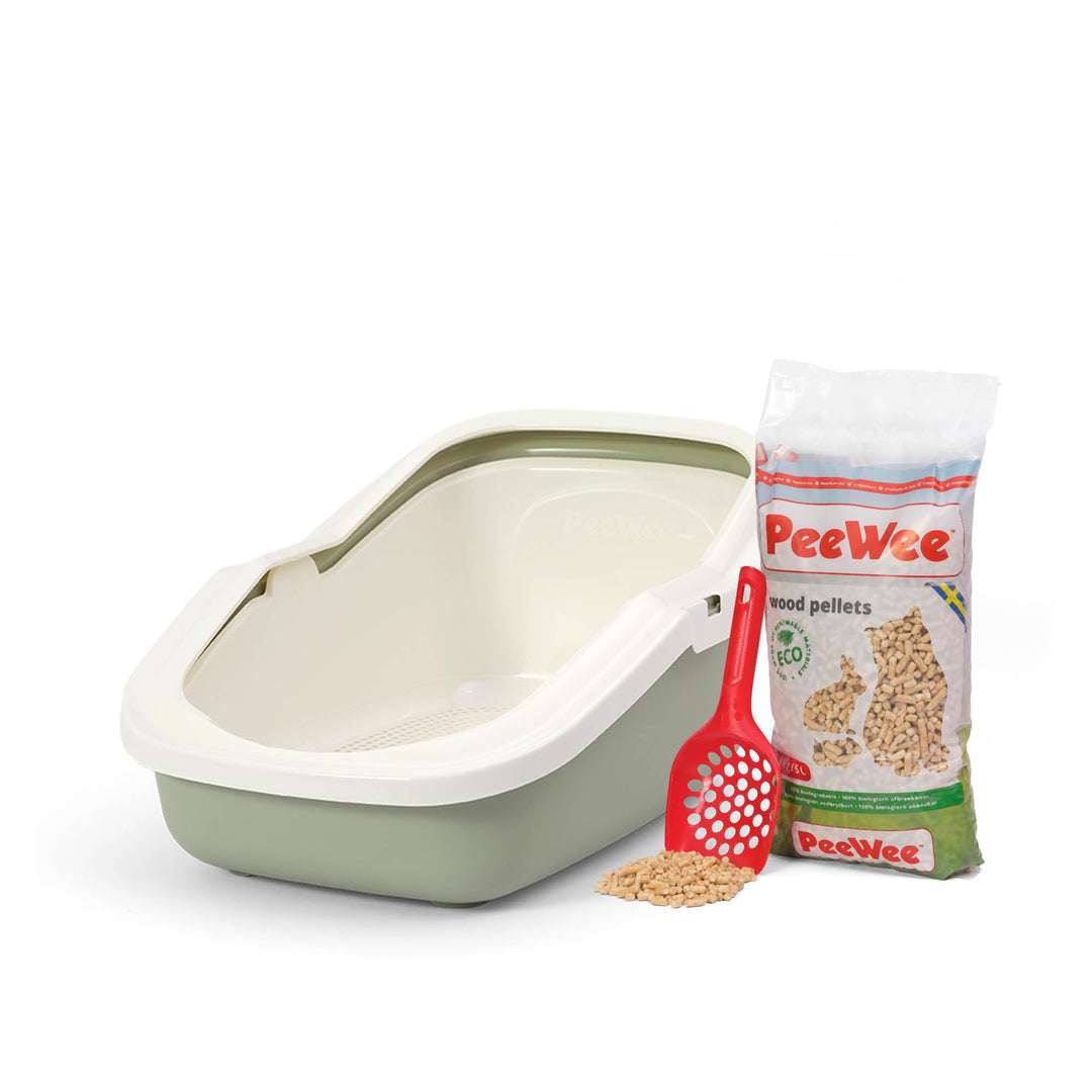 Katzentoilette PeeWee EcoMinor Katzenklo offen Schale Katzen WC inkl. 3kg Streu Holzpellets Pellets,