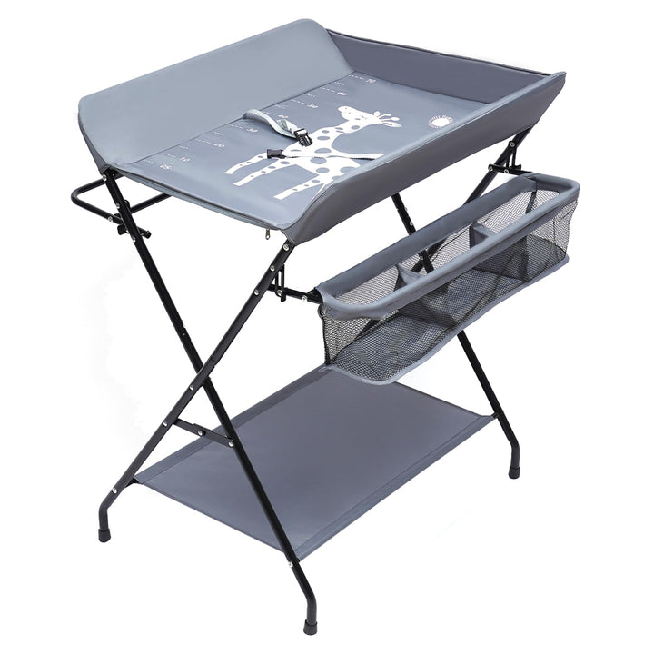 Baby Klappbarer Wickeltisch, Firma Wickelkommode mit Sicherheitsgurt &amp; Ablagefläche &amp; Zaun, Leicht z