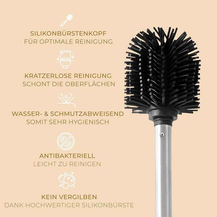 HENNEZ Toilettenbürste Silikon mit Bambus Bürstenhalter - Silikon Toilettenbürste mit Halter Toilett