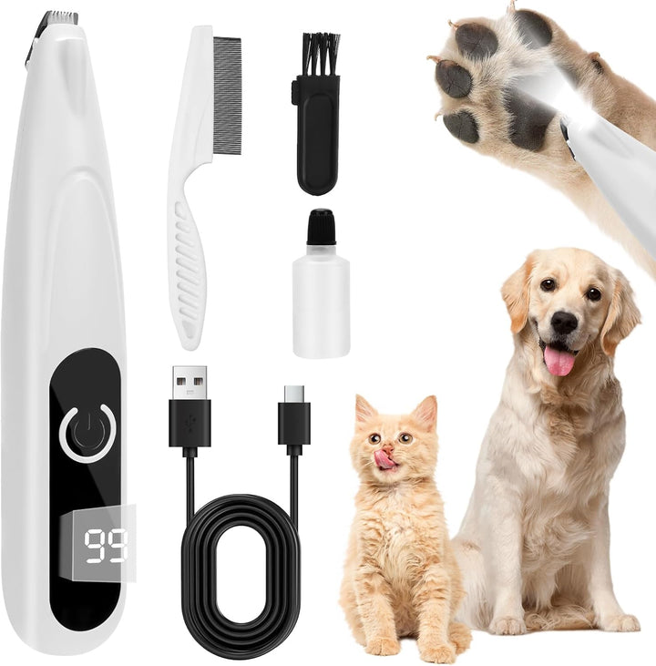 Pfotentrimmer für Hunde,Haustierhaarschneider mit LED-Licht,USB Wiederaufladbar Hundeschermaschine L