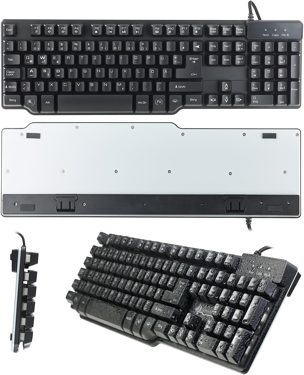 GeneralKeys LED Tastatur: Halbmechanische USB-Gaming-Tastatur, 7-farbig beleuchtet, wasserfest (Tast