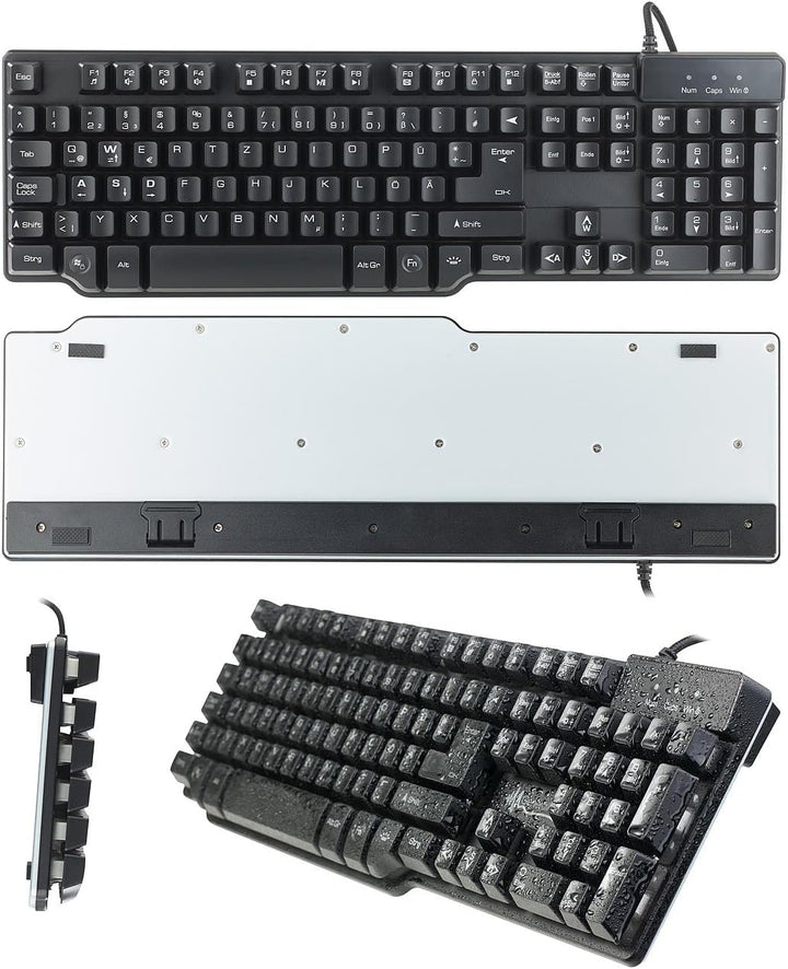 GeneralKeys LED Tastatur: Halbmechanische USB-Gaming-Tastatur, 7-farbig beleuchtet, wasserfest (Tast