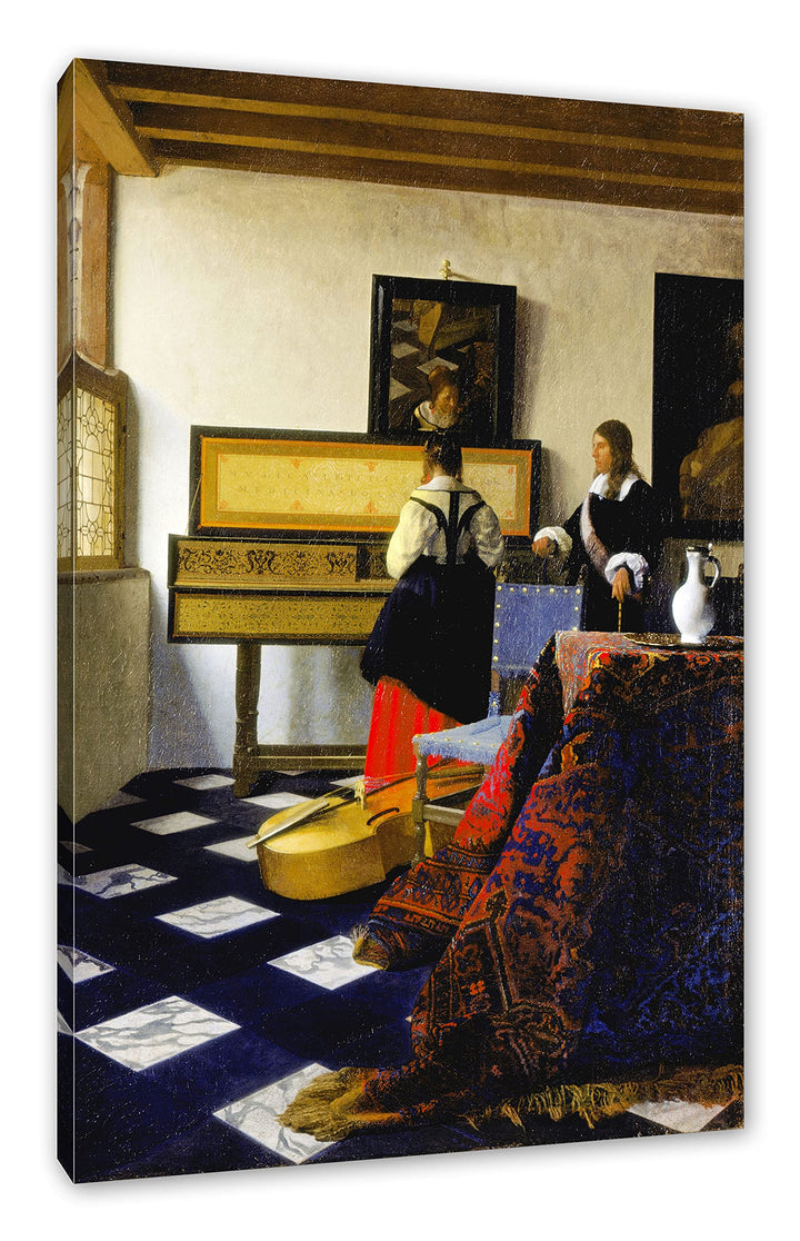 Johannes Vermeer - Die Musikstunde als Leinwandbild / Grösse: 100x70 cm / Wandbild / Kunstdruck / fe