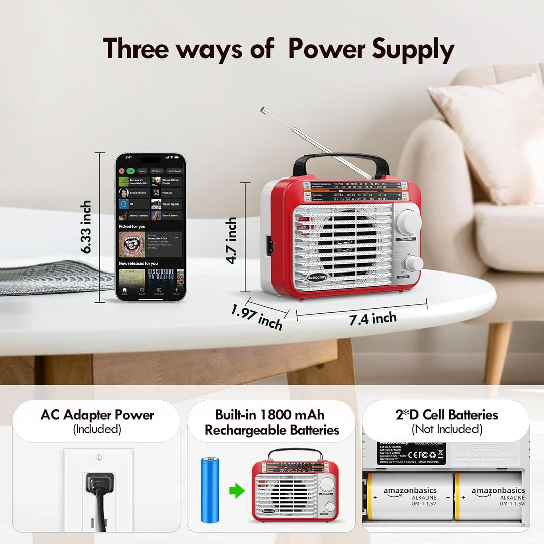 Multiband AM/FM/SW1-2 Radio Transistorradio AC oder batteriebetrieben mit bestem Empfang Grosser Lau