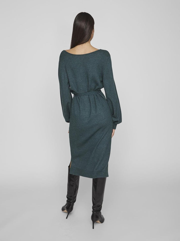 Vila Damen Viril Rev V-Neck Knit Dress-Noos Strickkleid, XS Ponderosa Pine/Detail:dark Melange