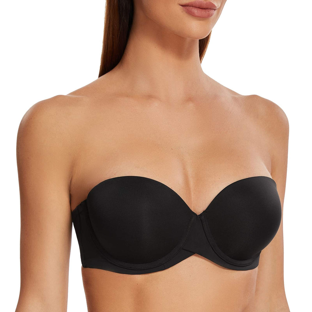 MELENECA Damen Push-Up Trägerlos BH - Bügel BH mit geformte Cups 70D Schwarz, 70D Schwarz