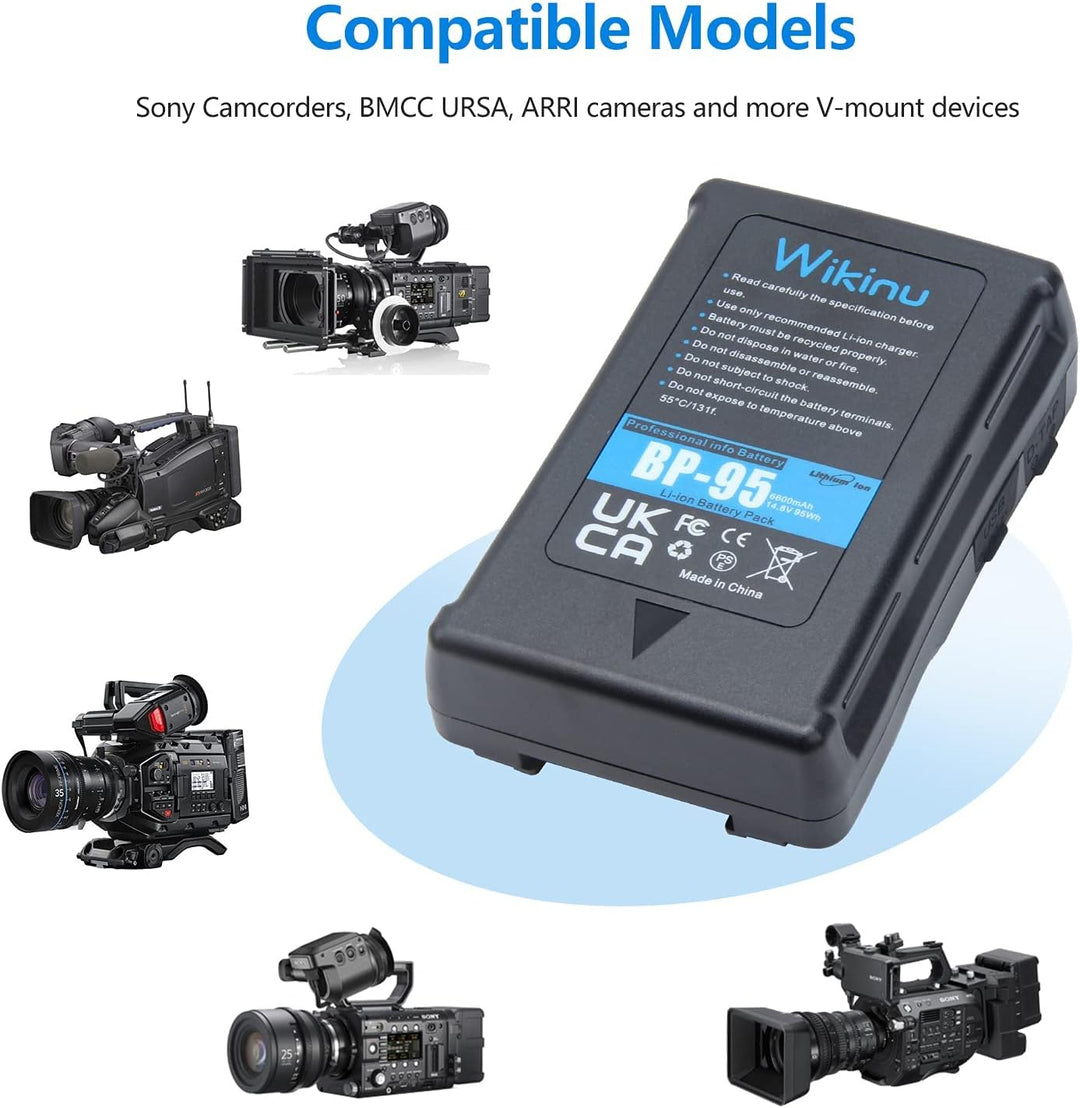 Wikinu 95Wh 6600mAh V-Mount/V-Lock Akku Kompatibel mit Sony Video Kamera Camcorder und Adapter für B