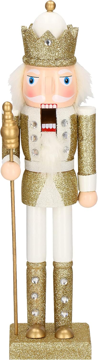 SPRINGOS Nussknacker Figur aus Holz Soldat Höhe: 38 cm mit langem Bart und Glitter Weihnachten Weihn