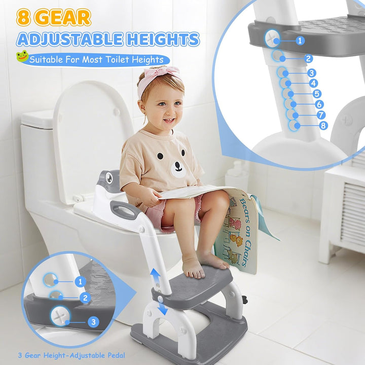 Toilettensitz Kinder WC Toilettentrainer mit Treppe 8 Einstellbare Höhen Tritthocker für Kloaufsatz