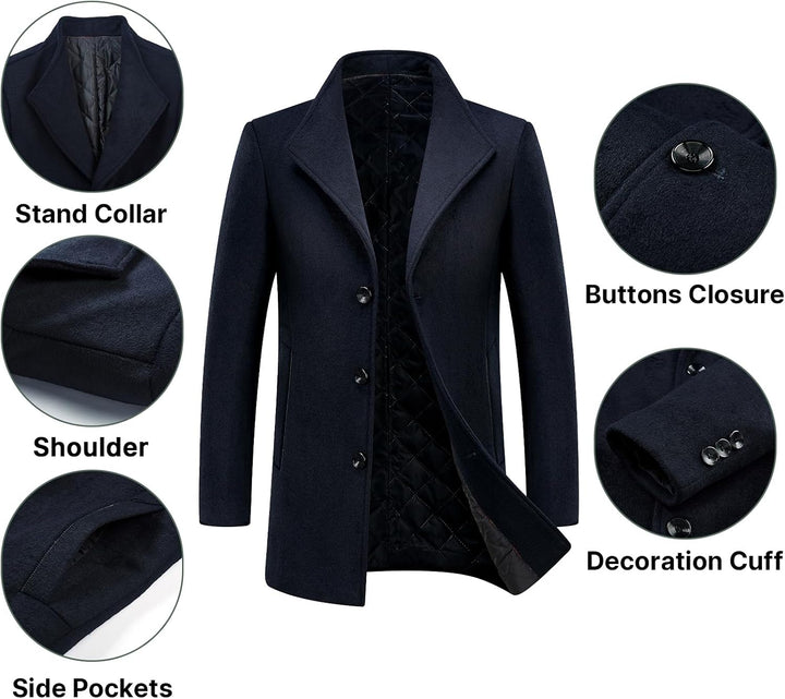 KUDORO Herren Wintermantel Kurzmantel Wollmantel Stehkragen Herren Mantel Warm Kurz Slim Fit Winterj