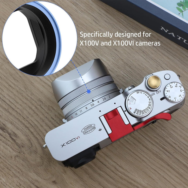 Haoge LH-X54W Metall Rechteckig Sonnenblende Gegenlichtblende mit 49mm Adapterring für Fujifilm Fuji