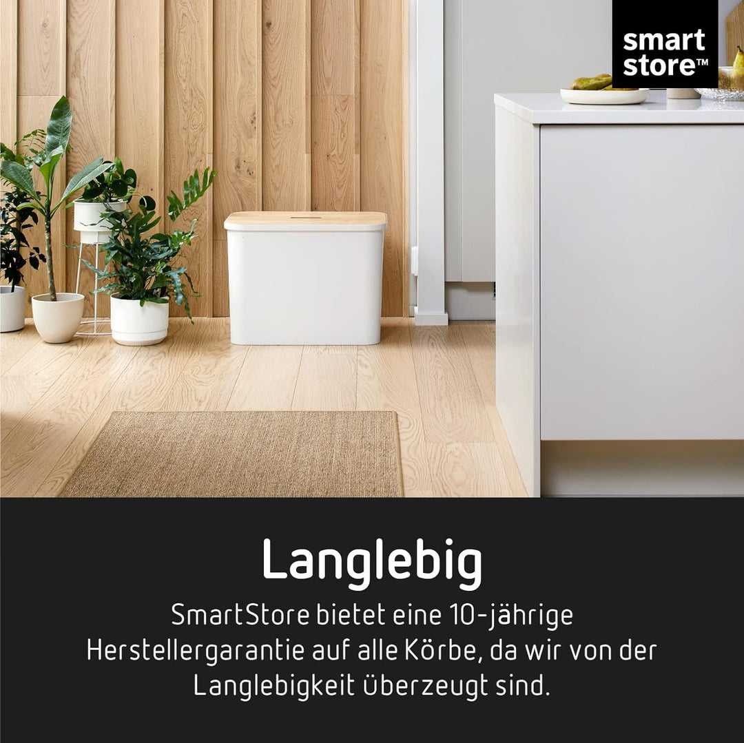 SmartStore Recycling-Mülleimer – 76 l grosser Küchenabfalleimer mit Holzdeckel, 3 x 13 l Eimereinsät