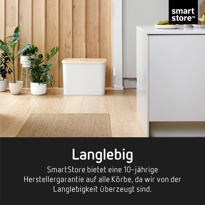 SmartStore Recycling-Mülleimer – 76 l grosser Küchenabfalleimer mit Holzdeckel, 3 x 13 l Eimereinsät