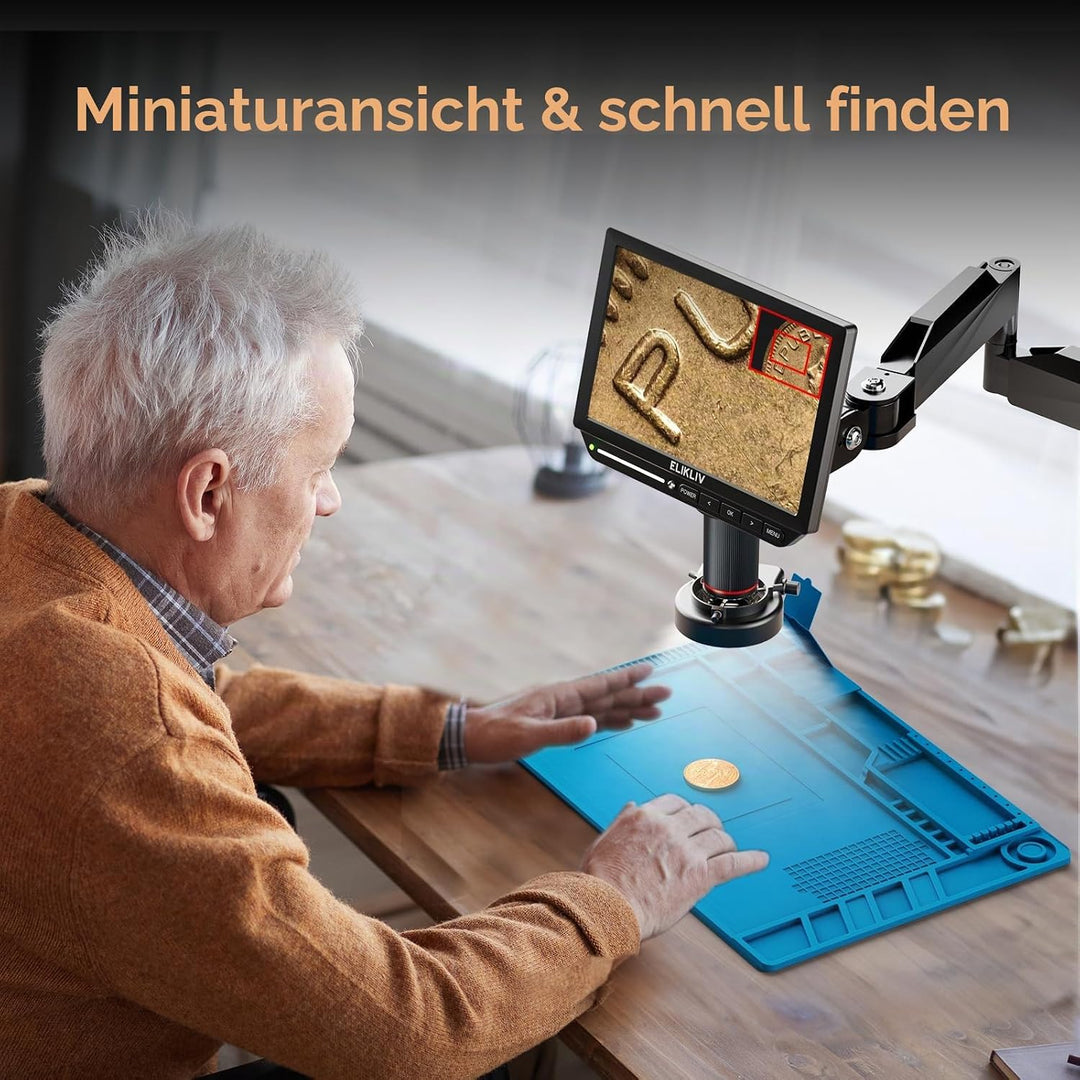 Elikliv EM4K Flex 4K Löt-Digitalmikroskop 2000x, Flexibler Armständer, 10,1" HDMI-Mikroskop mit Ring