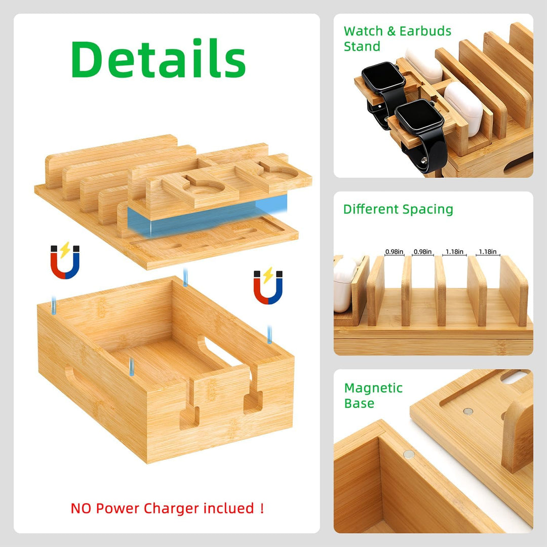 Bambus-Ladestationen für mehrere Geräte, Holz-Desktop-Dockingstation, Ladestation für Handys, Tablet