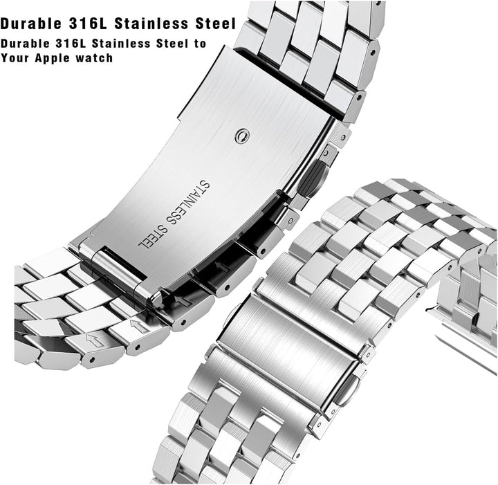 HASLFM Apple Watch Armbänder Kompatibel für iWatch Serie 6/5/4/SE/3/2/1(44mm/42mm), Edelstahl Apple