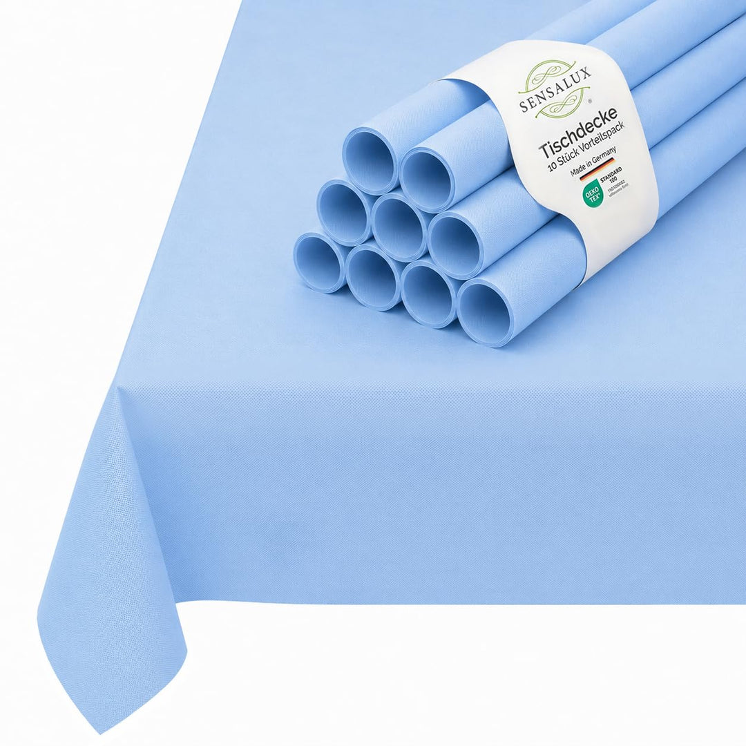 Sensalux Tischdecke, abwaschbar, Vorteilspack, 10 Stück, 1m x 2,5m, Hellblau 1m x 2,5m Hellblau, 1m
