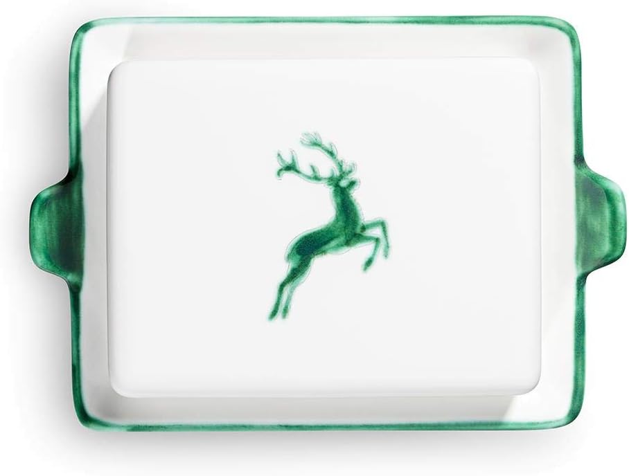 GMUNDNER KERAMIK Butterdose Grösse: l= 20.5 cm x b= 14.5 cm x h= 5.7 cm grüner Hirsch Geschirr, hand