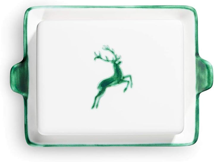 GMUNDNER KERAMIK Butterdose Grösse: l= 20.5 cm x b= 14.5 cm x h= 5.7 cm grüner Hirsch Geschirr, hand