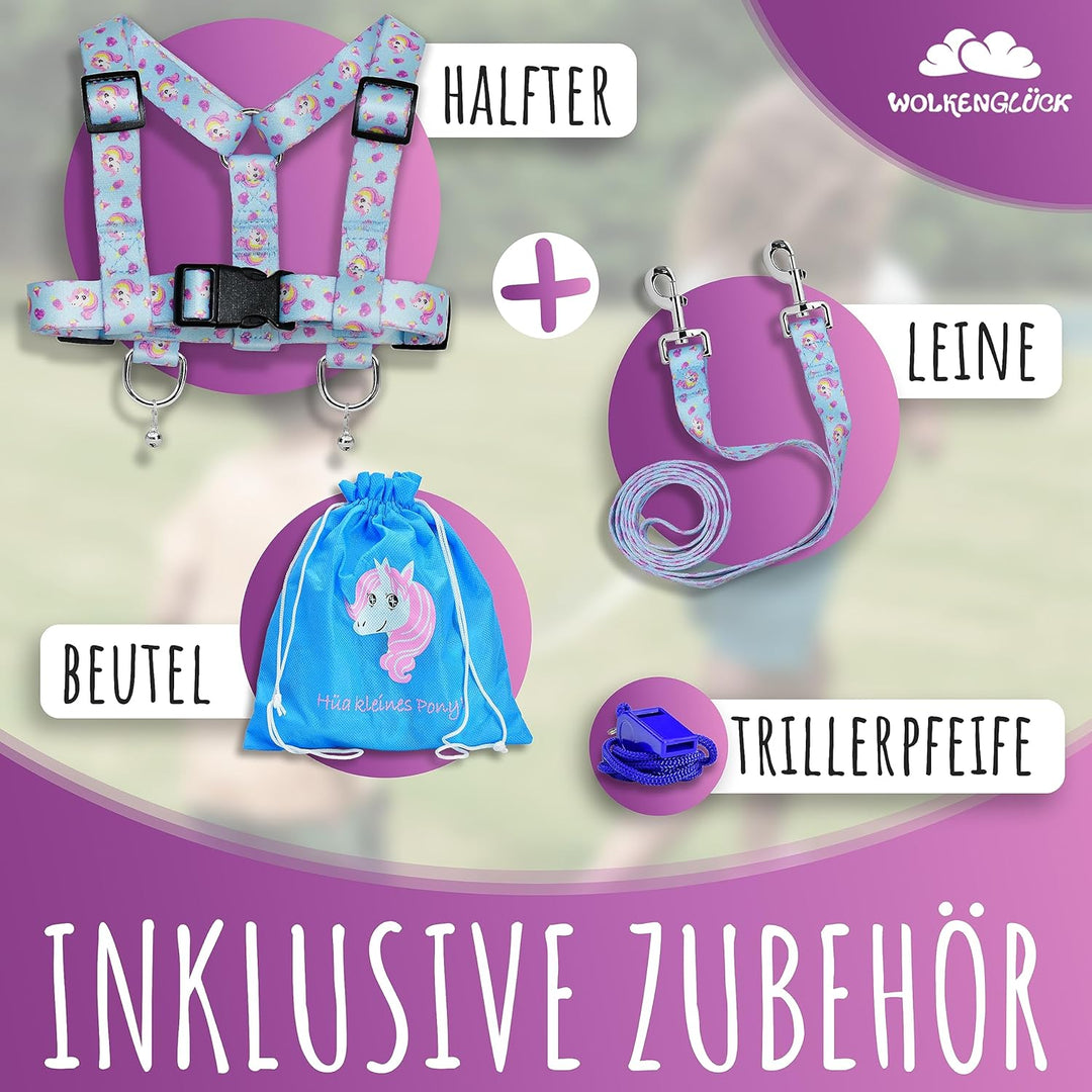 WOLKENGLÜCK® Pferdeleine Kinder [Inkl. Zubehör] - Grössenverstellbare Pferdeleine zum Spielen für Ki
