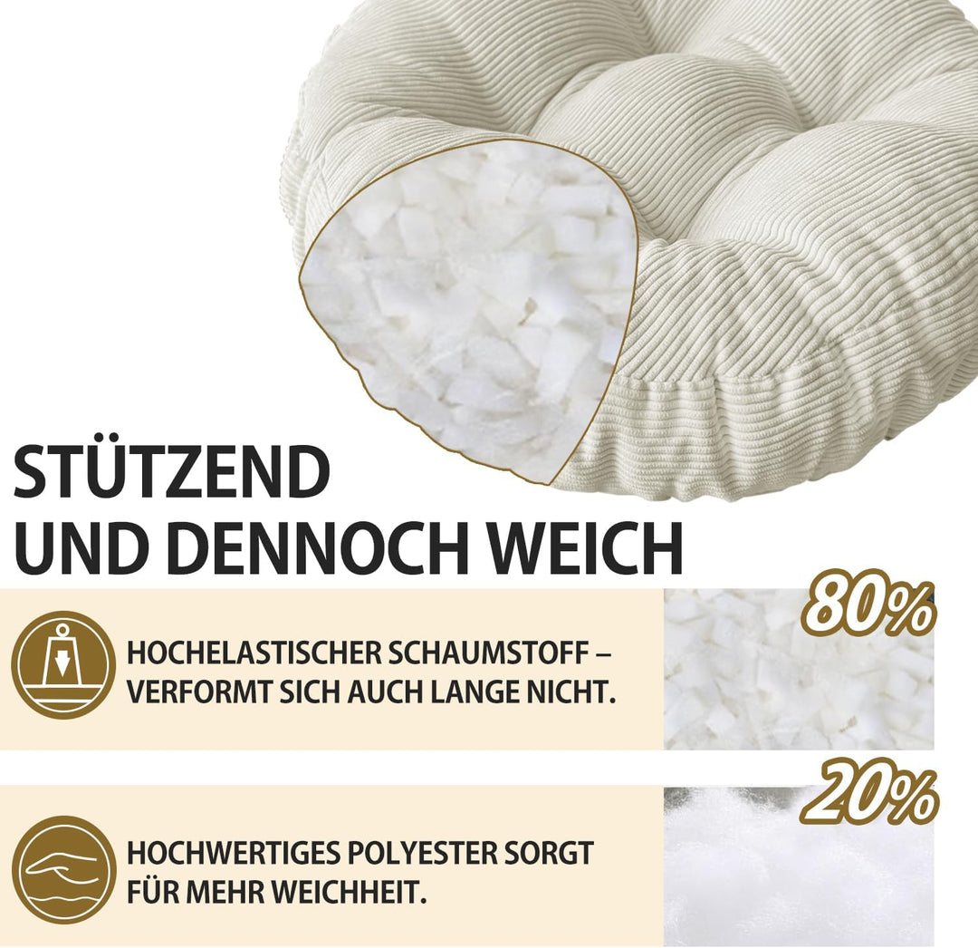 Sitzkissen Rund, 30x30 cm rutschfest Waschbare Sitzpolster Bequemes Stuhlkissen 8 cm Dick Waschbare