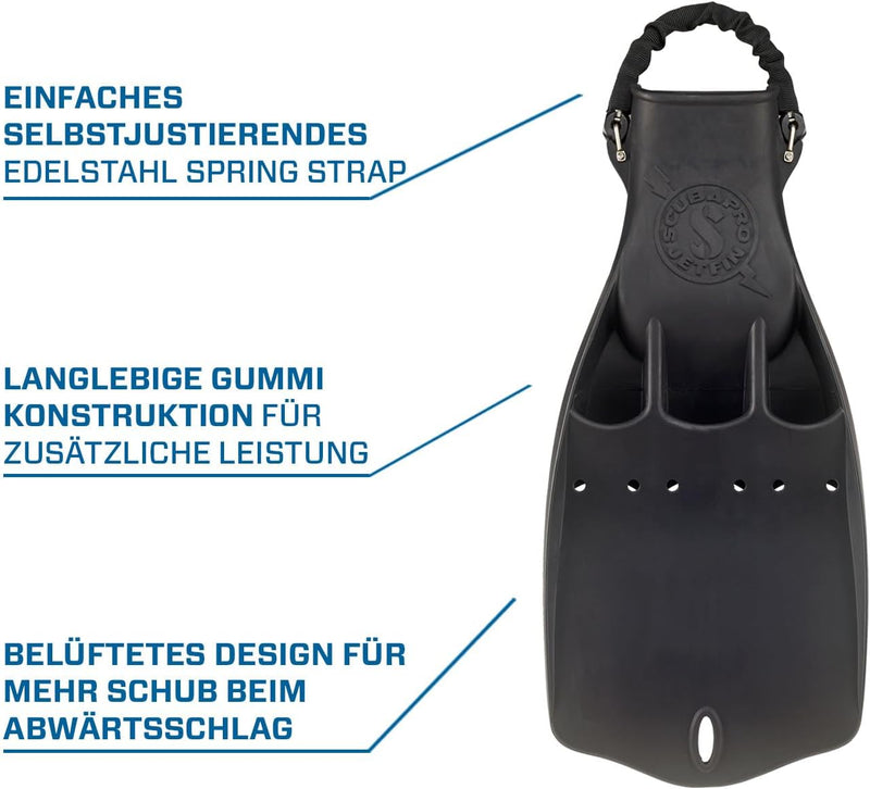 SCUBAPRO Jet-Flosse mit Feder-Fersenriemen M Schwarz, M Schwarz