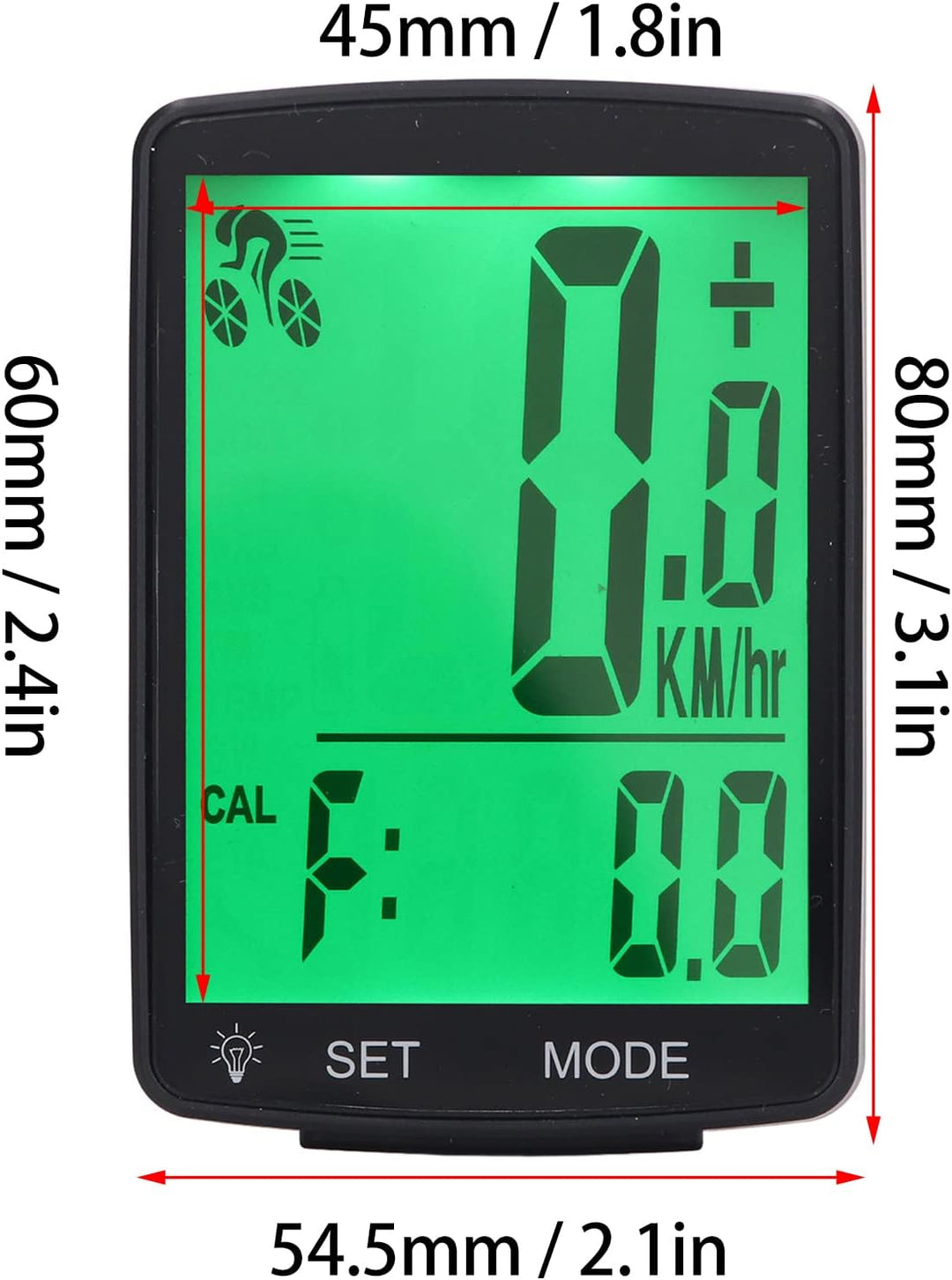 Fahrradcomputer, 2,8-Zoll-LCD-Display mit Hintergrundbeleuchtung, Kabelloser Fahrrad-Tachometer, Kil