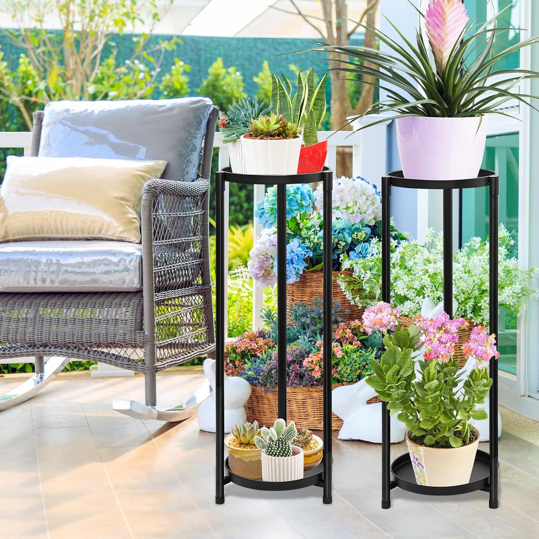 2 Etagen Pflanzenregal Blumenregal Outdoor, 2er Set Blumenständer Pflanzenständer Indoor Metall Schw