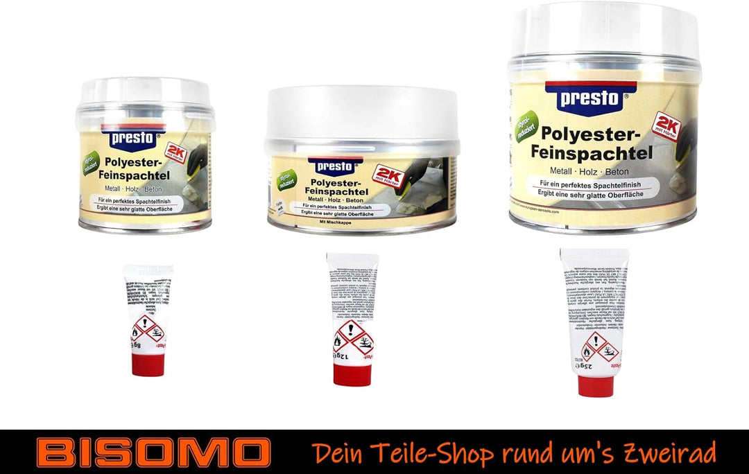 2K Polyester Feinspachtel, 2-Komponenten Spachtel, Füller 250g - 1000g, ergibt sehr glatte Oberfläch