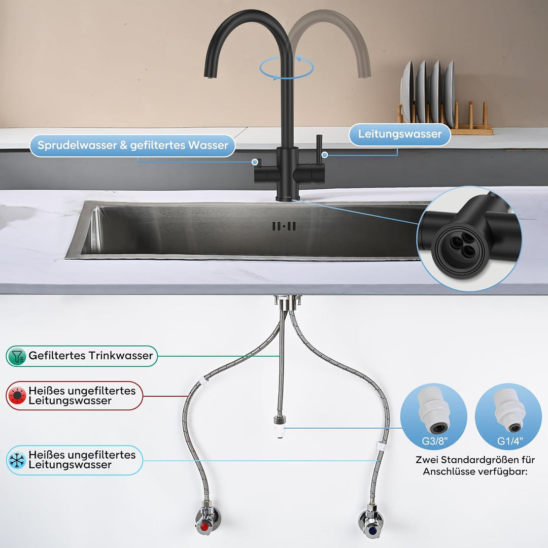3 Wege Küchenarmatur Küche, Wasserfilter Wasserhahn für Trinkwasser Küchenspüle, Trinkwasserhahn mit