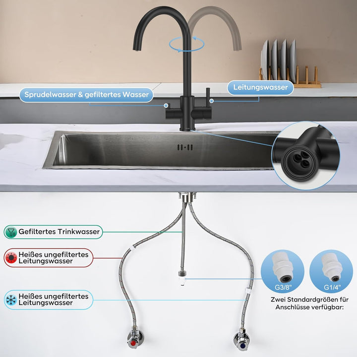3 Wege Küchenarmatur Küche, Wasserfilter Wasserhahn für Trinkwasser Küchenspüle, Trinkwasserhahn mit