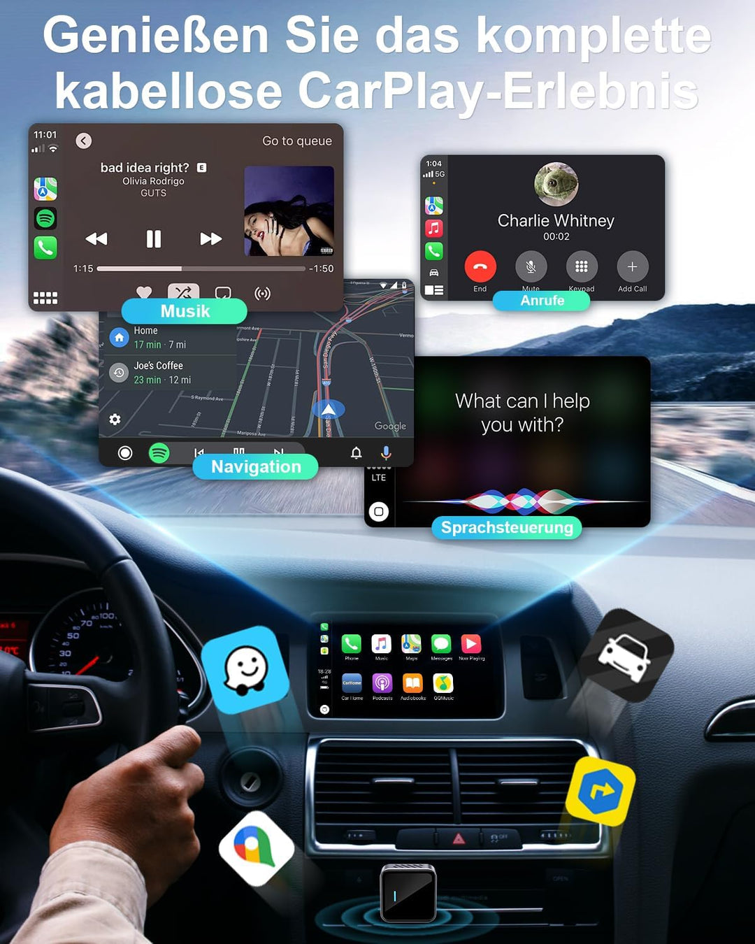 Nano Wireless CarPlay Adapter für iPhone, Wandelt kabelgebundenes CarPlay in kabelloses um, Stabile