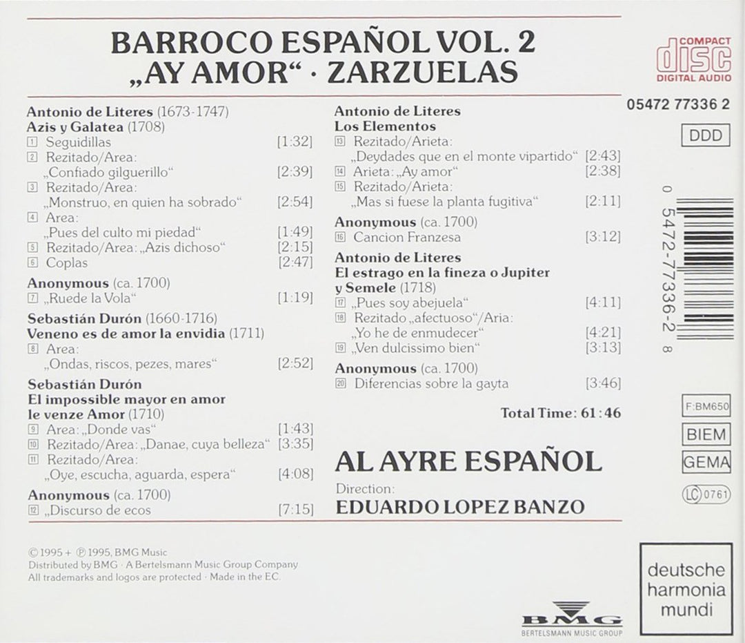 Barroco Espanol Vol. 2 (Ay amor - Zarzuelas), Audio-CD